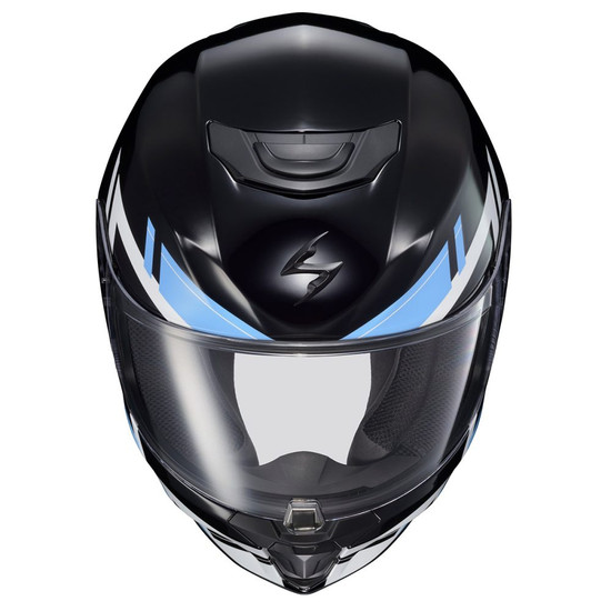 Scorpion-EXO-R420-Pace-Full-Face-Motorcycle-Helmet-Black-Blue-top-front-view