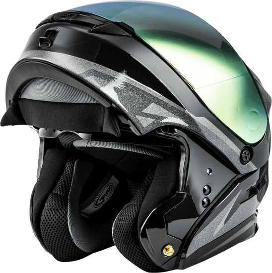 Gmax-MD-01-Volta Grey-Silver-Metallic-Modular-Helmet-open-front