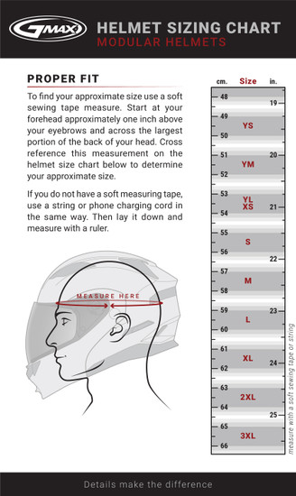 Gmax-MD-01-Volta Grey-Silver-Metallic-Modular-Helmet-size chart