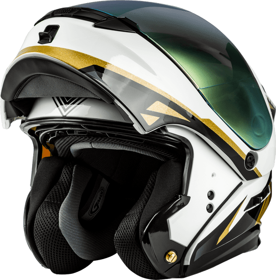 Gmax-MD-01-Volta-White-Gold-Modular-Motorcycle-Helmet-front-open-view