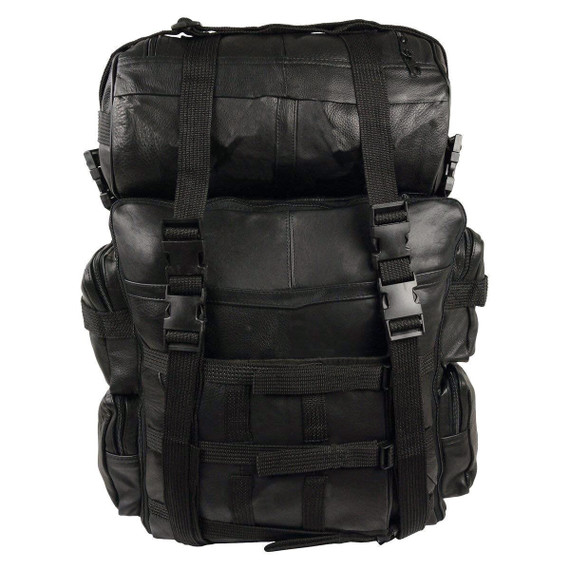Jafrum SB1 Black Expandable Leather Motorcycle Luggage Travel Backpack Rucksack Sissy Bar Bag