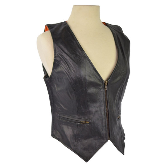 Women's Leather Vest with Stretchable Sides