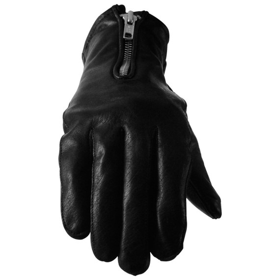 Vance GL2081 Womens Silver Zipper Black Cowhide Leather Motorcycle Gloves