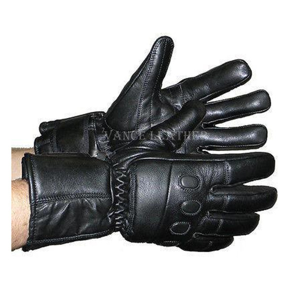 Vance VL445 Mens Padded Knuckles Black Leather Motorcycle Gloves