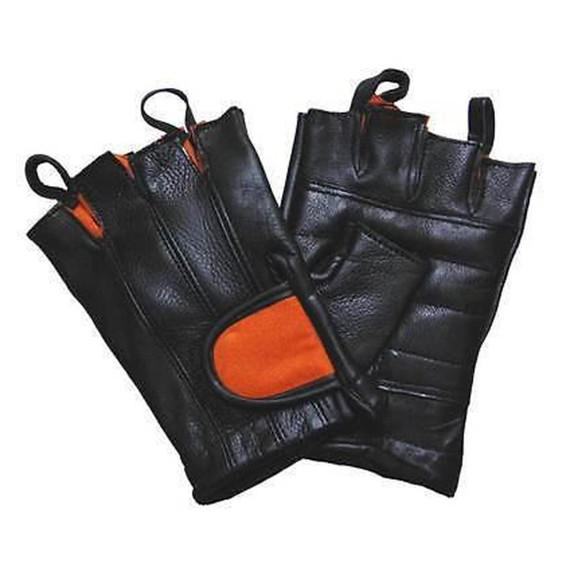 Vance VL430 Mens Black And Orange Padded Palm Leather Fingerless Gloves