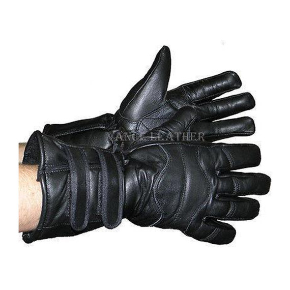 Vance VL404 Mens Black Two-Strap Lambskin Insulated Gauntlet Leather Motorcycle Gloves