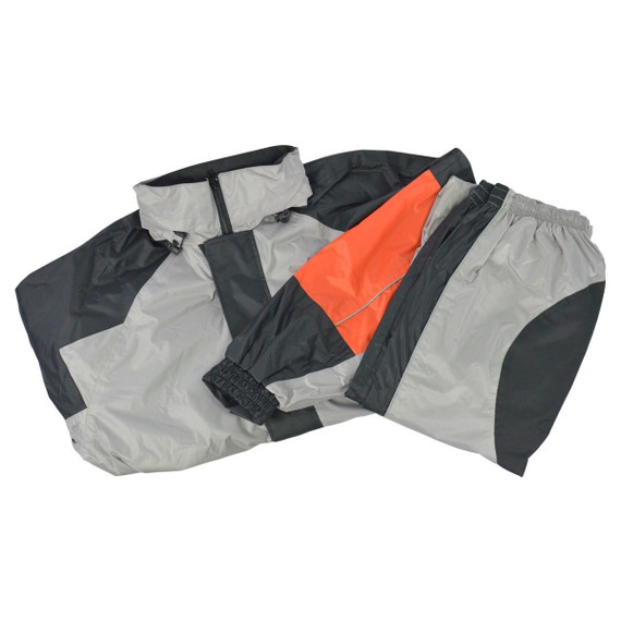 Vance RS35G Men's Two Piece Orange and Silver Reflective Piping Rainsuits Motorcycle Rain Gear