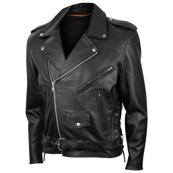 Vance VL515S Mens Conceal Carry Zip-out Insulated Liner and Side Laces Classic MC Motorcycle Biker Black Leather Jacket