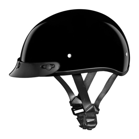 Daytona Skull Cap Half Helmet with Peak Visor - Gloss Black