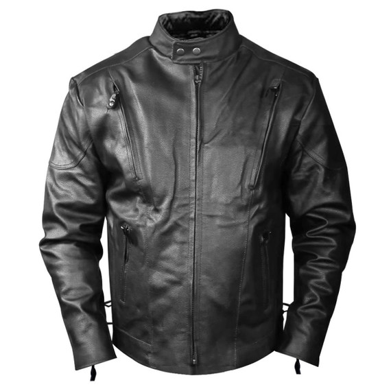 Vance MJ470 Tall Size Black Cowhide Biker Leather Motorcycle Scooter Jacket