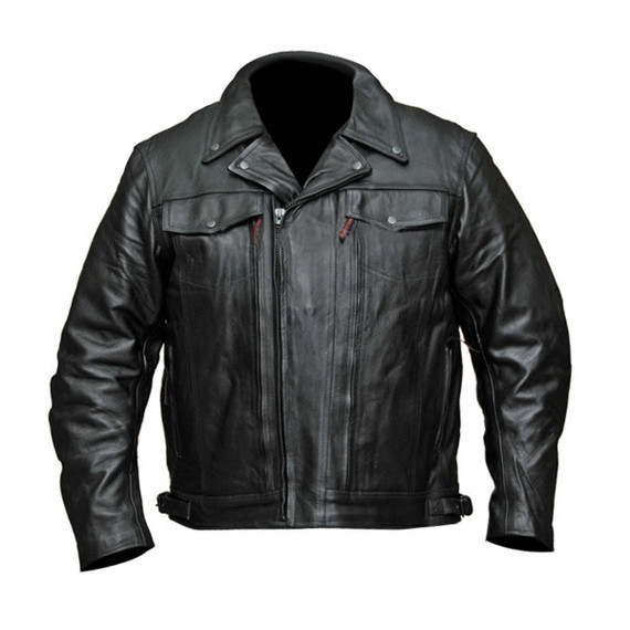 Mens VL512 Leather Motorcycle Jacket - Front