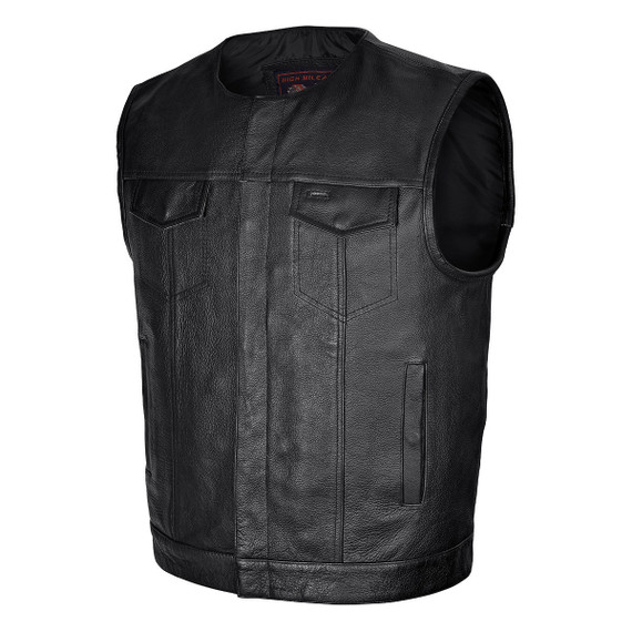 Vance VL919 Men's Black Premium Cowhide Leather Biker Motorcycle Vest With Quick Access Conceal Carry Pockets