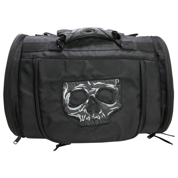 Vance VS381SK Black Nylon Embroidered Reflective Skull Design Motorcycle Trunk Bag
