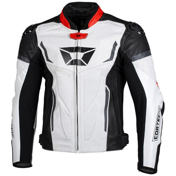 Cortech Apex V1 Leather Motorcycle Jacket-White/Red