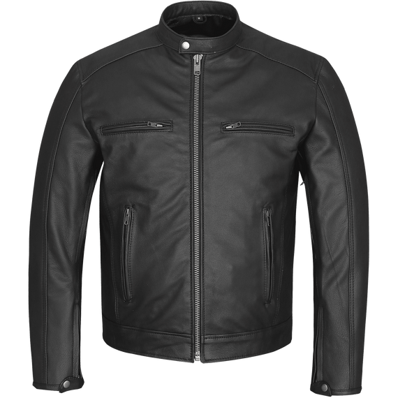 High Mileage HMM543 Premium Mens Black Leather Biker Scooter Jacket - Front View