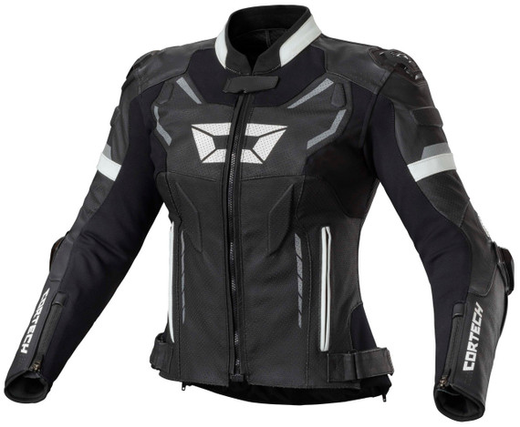 Cortech-Revo-Sport-Women's-Leather-Motorcycle-Jacket-Black/White-Main