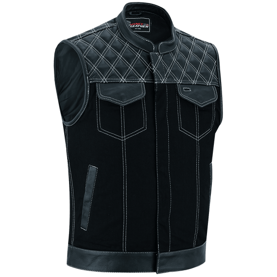 Vance-Leathers-VB924WH-Men's-Denim-Leather-Motorcycle-Vest-with-White-Stitching-main