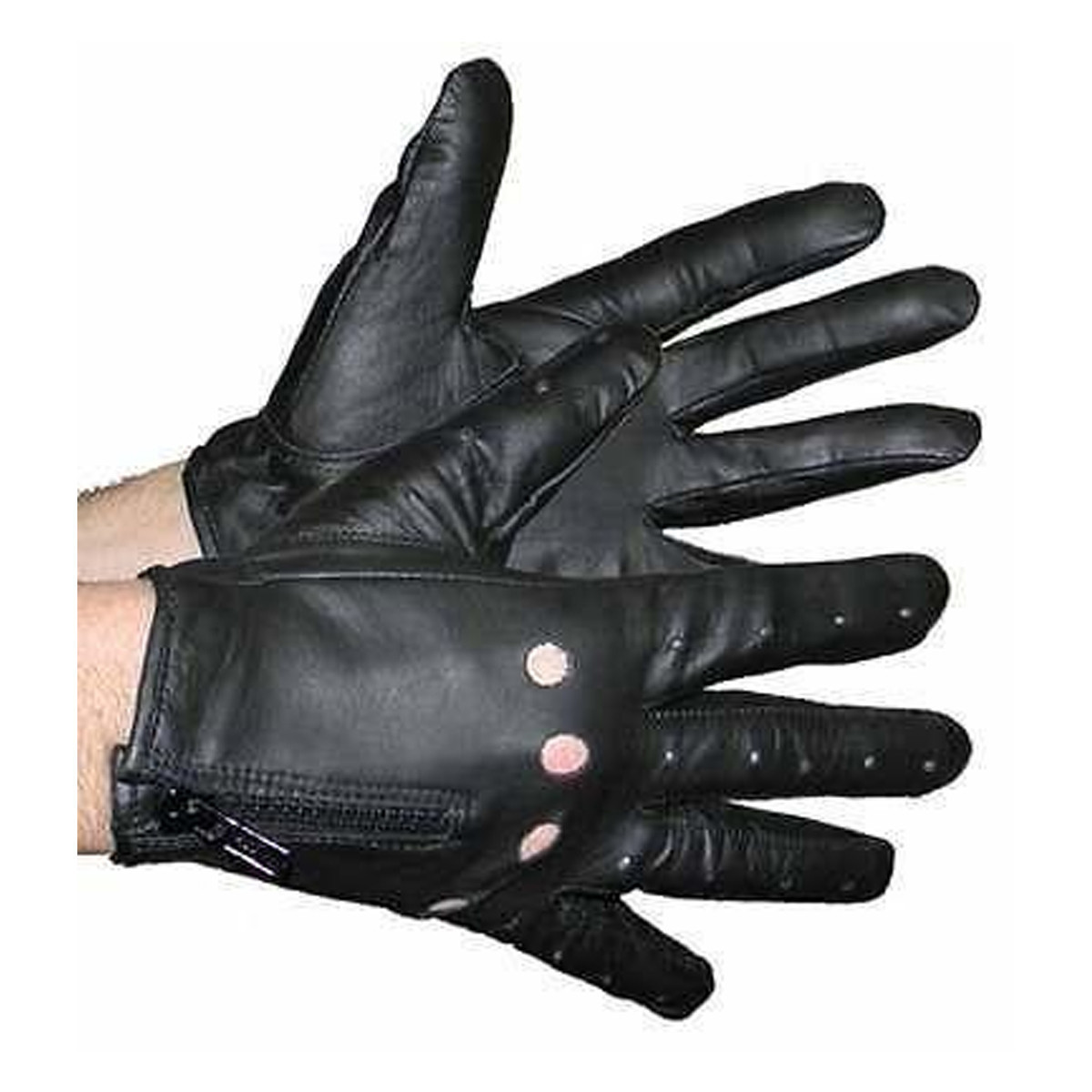 Vance VL442 Mens Black Perforated Zipper Leather Gloves - Team Motorcycle