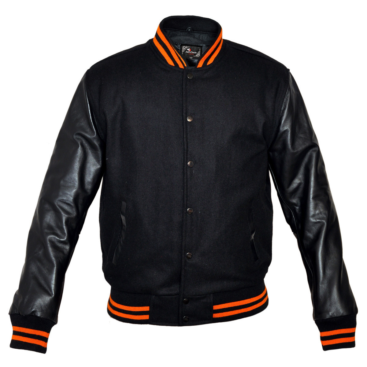 Mens Black Lightweight Wool with Real Leather Premium Varsity Letterman  Jacket