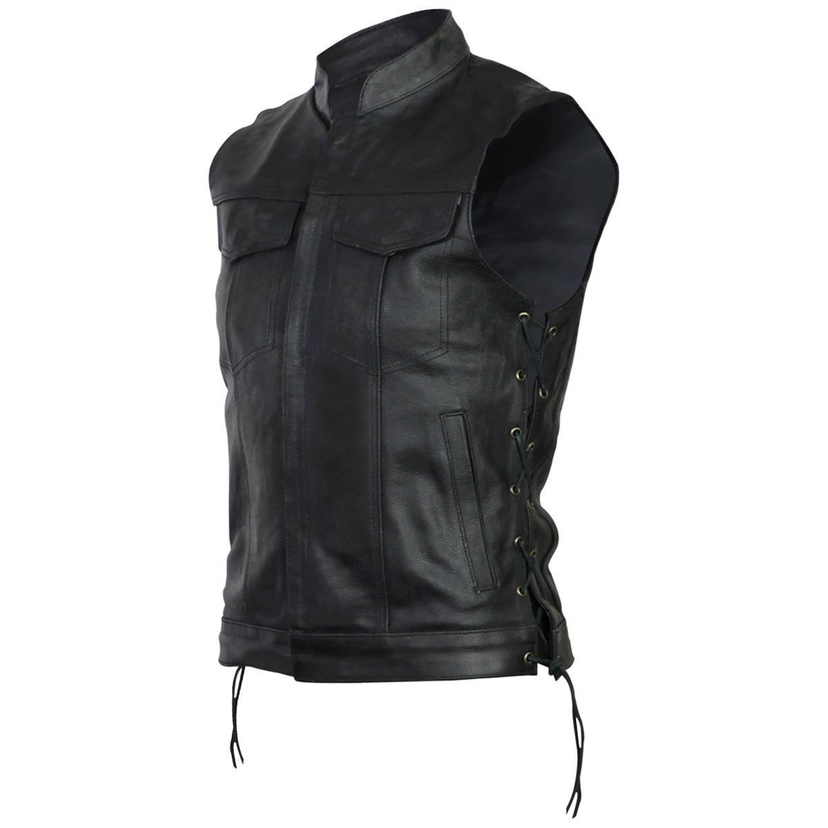 Vance Mens Black SOA Club Style Leather Motorcycle Vest With Side Laces - Team  Motorcycle