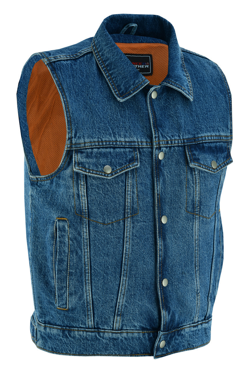 Mens Blue Jean Style Denim Motorcycle Vest