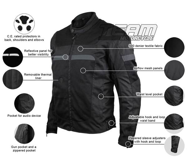 Advance Vance Vl1624b Mens All Weather Season Ce Armor Mesh Motorcycle Jacket Team Motorcycle 5934