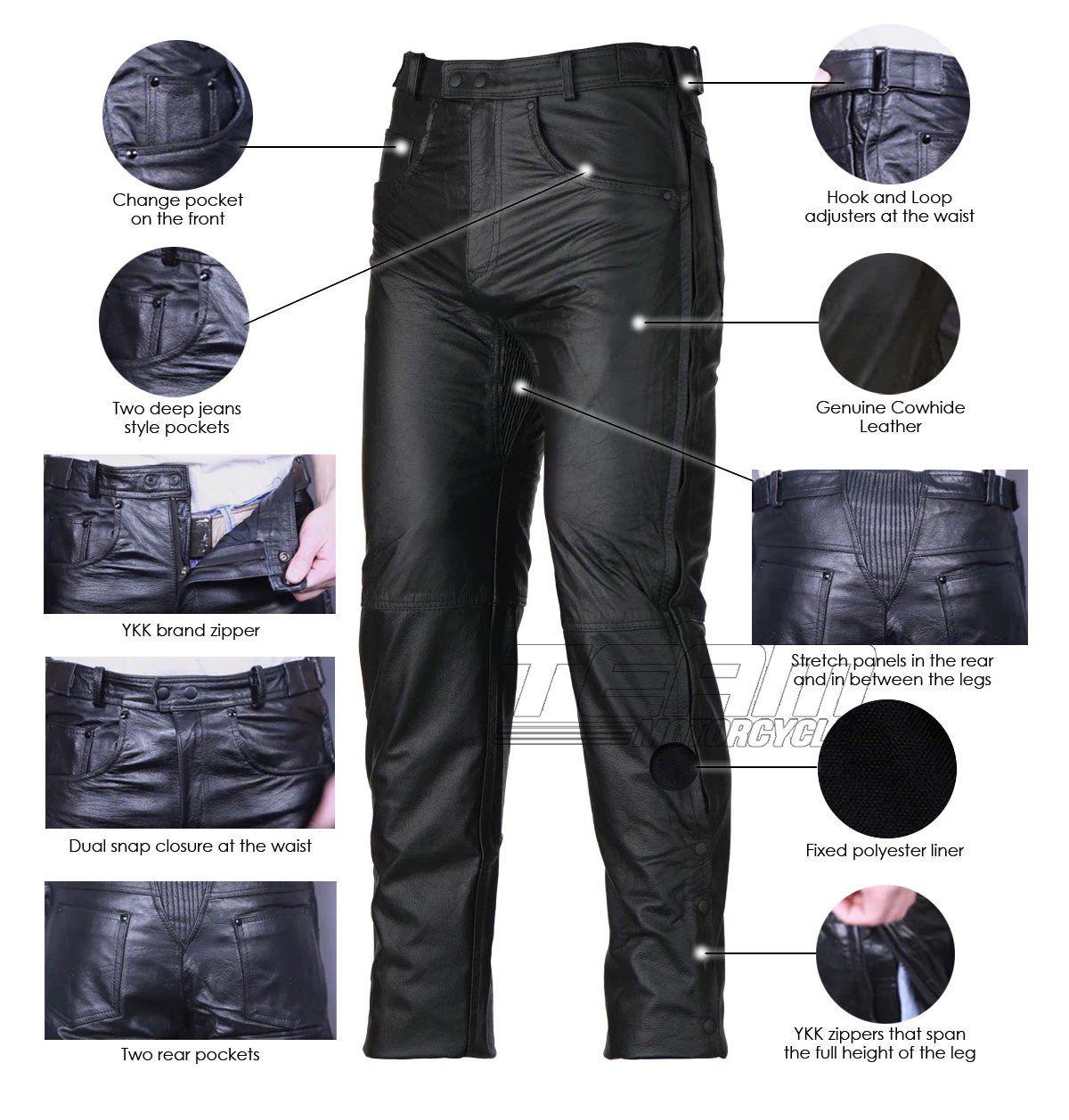 Mens Black Premium Cowhide Biker Motorcycle Leather Chap Pants ...