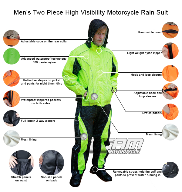 Thunder Under RS5001 Mens and Womens Two Piece Rainsuit Motorcycle Rain Gear  - Team Motorcycle