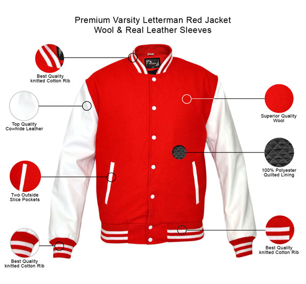 Product of the Streets LEATHER SLEEVES Varsity Jacket (Red/Tan