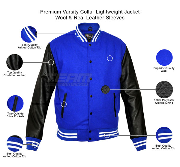 Mens MJ591 Lightweight Wool with Real Leather Premium Varsity Letterman ...