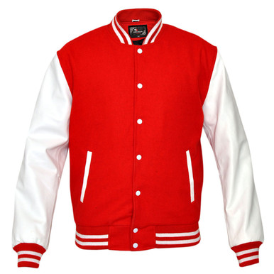 Mens MJ590R Red Wool with Real Leather Premium Varsity Letterman Jacket ...