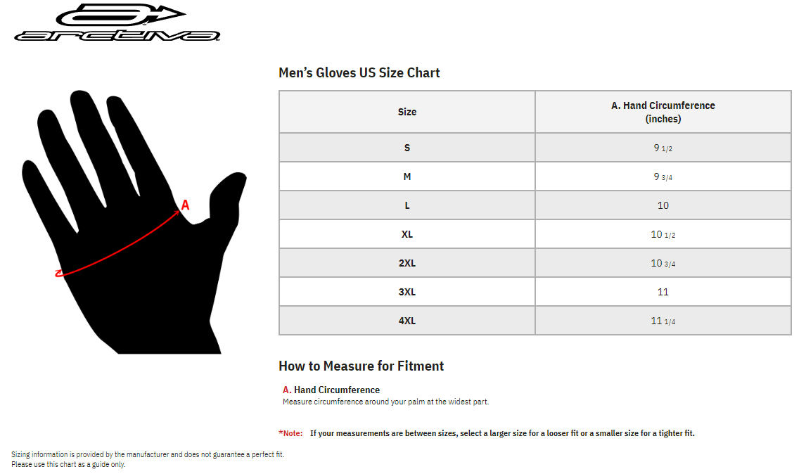  Arctiva Meridian Men's Waterproof Snow Gloves - Size Chart 