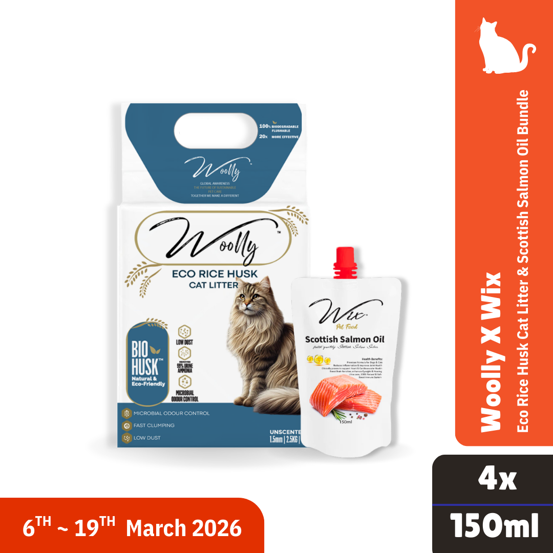 Woolly Eco Rice Husk Cat Litter x Wix Scottish Salmon Oil