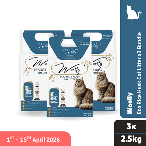 Woolly Eco Rice Husk Cat Litter x3 Bundle