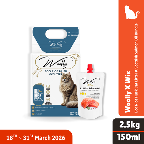 Woolly Eco Rice Husk Cat Litter x Wix Scottish Salmon Oil