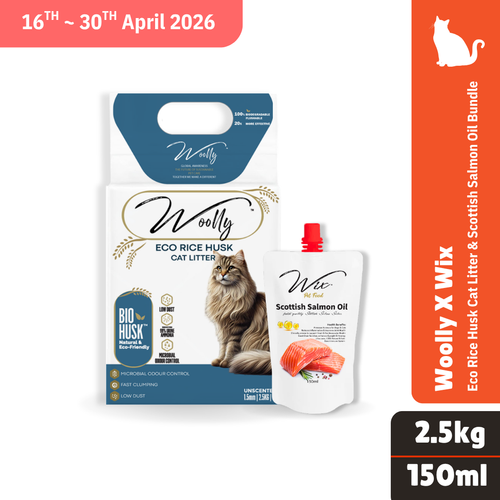 Woolly Eco Rice Husk Cat Litter x Wix Scottish Salmon Oil