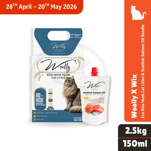 Woolly Eco Rice Husk Cat Litter x Wix Scottish Salmon Oil
