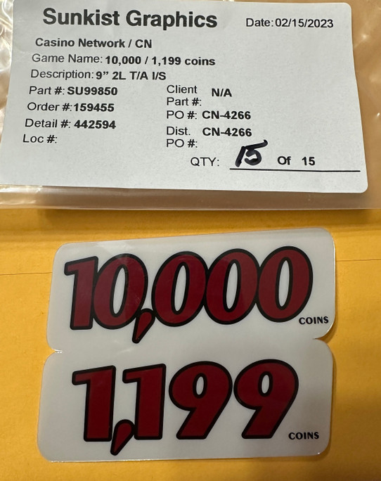 IGTS2000/ S Plus 10,000/ 1,199 Coins 2 Tier Top Award Insert Brand New SU99850