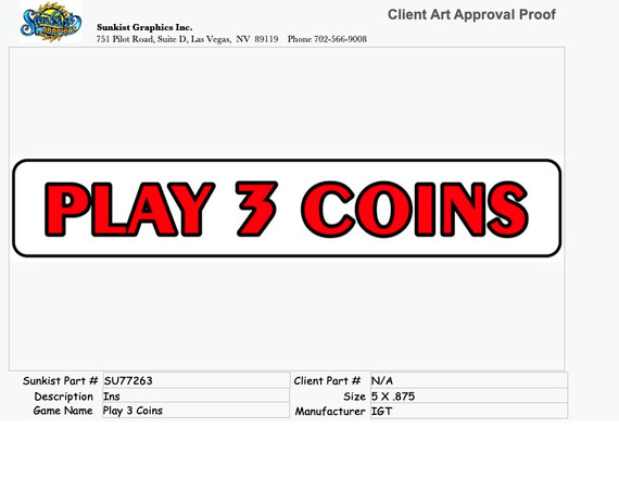 IGT Play 3 Coins Reel Glass Insert SU77263