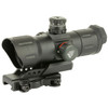 Close-up view of 38mm objective lens with TactEdge angled integral sunshade on UTG T-Dot sight