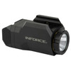 Close-up view of the white LED emitter and bezel on the compact INFORCE Wild1 weapon light