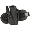 Close-up of the quick-release retention buckle and adjustable belt strap mechanism on the UTG Special Ops tactical leg holster.