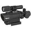 BSA Optics Tactical Weapon 1x30 scope in Black featuring mounted red laser sight and tactical flashlight accessory.