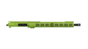 Close-up view of the Zombie Green Cerakote 7075-T6 upper receiver showing forward assist and dust cover assembly.