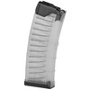 Hardened steel feed lips close up on Lancer AWM clear magazine