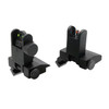 Close-up of 45-degree canted fiber optic front sight in deployed flip-up position