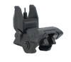 Trinity Force Polymer Front Flip Up Sight in black. Displays the reinforced polymer body, textured deployment button, standard front sight post, and integrated Picatinny mounting base.