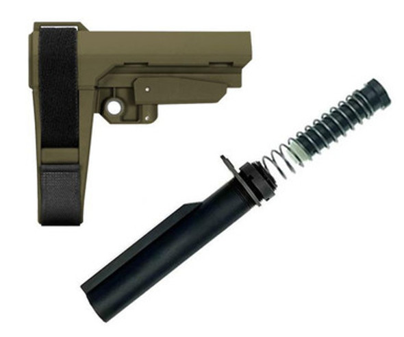 SB Tactical SBA3 Adjustable Pistol Brace With Grid Defense Buffer Tube Kit - OD Green