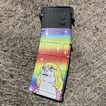 My Southern Tactical HE-Mag 30-Round Magpul PMAG in black polymer showing the full-color custom graphic printed on the side.
