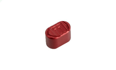 Fortis Billet Magazine Release Button in Red 6061-T6 aluminum with aggressive front serrations